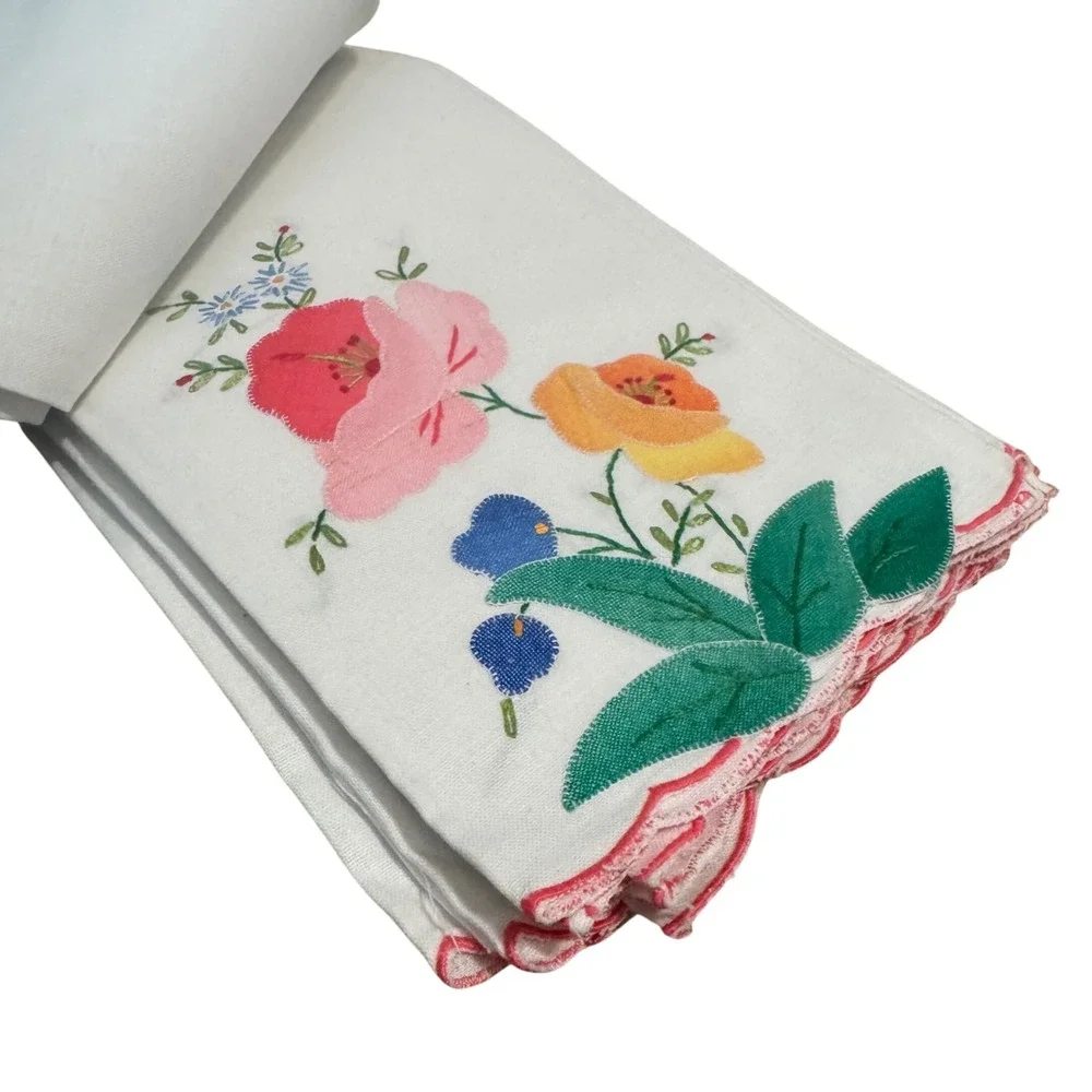 Vintage NOS KEECO Handmade Floral Appliqué Guest Towels - Set of 6 Cottage Core